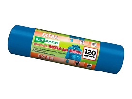 Мешки для мусора 120 л, синие, в рулоне 10 шт., ПНД, 14 мкм, 1100х700 мм, EXTRA, ex1201802 в Нальчике