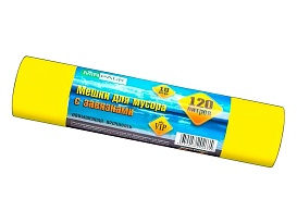 Мешки для мусора 120 л, с завязками, желтые, в рулоне 10 шт., ПНД, 15 мкм, 800х750 мм, VIP, Z12010yel в Нальчике