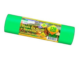 Мешки для мусора 120 л, с завязками, зеленые, в рулоне 10 шт., ПНД, 15 мкм, 800х750 мм, VIP, Z12010green в Нальчике