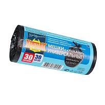 Мешки для мусора 30 л, с ушками, черные, в рулоне 30 шт., ПНД, 9 мкм, 600х500 мм, Крепак, 4607075710450 в Нальчике