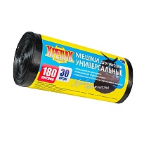 Мешки для мусора 180 л, черные, в рулоне 30 шт., ПНД, 20 мкм, 1150х800 мм, Крепак, 4607075710139 в Нальчике