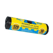 Мешки для мусора 120 л, с ушками, черные, в рулоне 10 шт., ПНД, 13 мкм, 1050х680 мм, Крепакоф, 4607075710252 в Нальчике