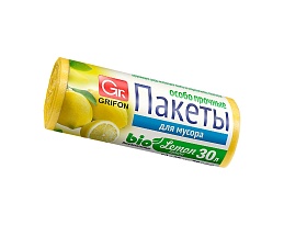 Мешки для мусора 30 л, ароматизированные, Лимон, желтые, в рулоне 20 шт., ПНД, 9 мкм, 560х530 мм, GRIFON Aroma, 101-020 Li в Нальчике