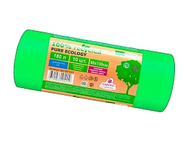 Мешки для мусора 180 л, ароматизированные, биоразлагаемые, зеленые, в рулоне 10 шт., ПВД, 40 мкм, 1300х930 мм, PURE ECOLOGY, bio1801081 в Нальчике