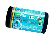 Мешки для мусора 100 л, черные, в рулоне 10 шт., ПВД, 70 мкм, 1000х600 мм, PREMIUM+, 1001076