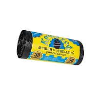 Мешки для мусора 30 л, с ушками, черные, в рулоне 30 шт., ПНД, 8 мкм, 580х460 мм, Крепакоф, 4607075710412 в Нальчике