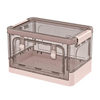 Ящик пластиковый складной прозрачный коричневый, дно розовое, 360х235х230 мм, с колесиками в Нальчике